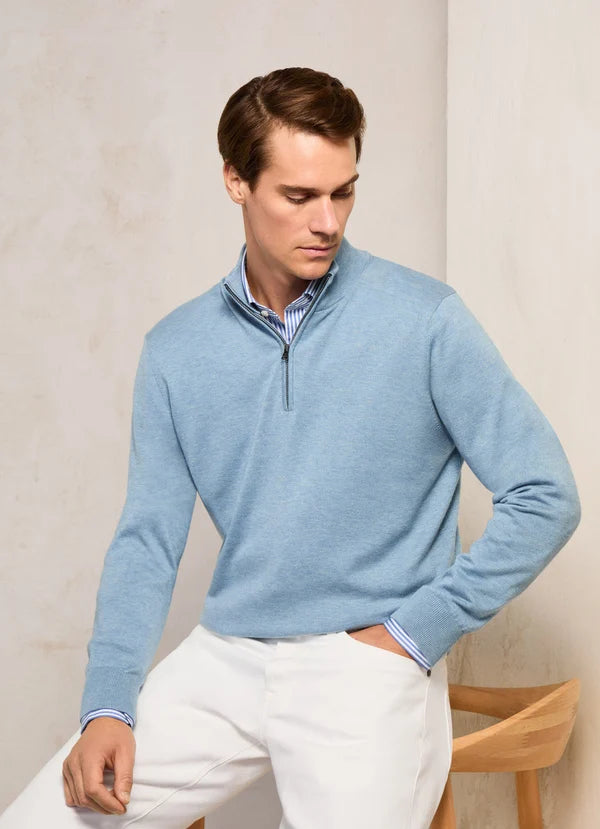 Blue cotton silk half zip pullover Façonnable - FM700300/522