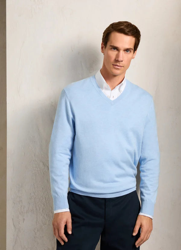 Lightblue cotton silk V-neck pullover Façonnable - FM700304/522