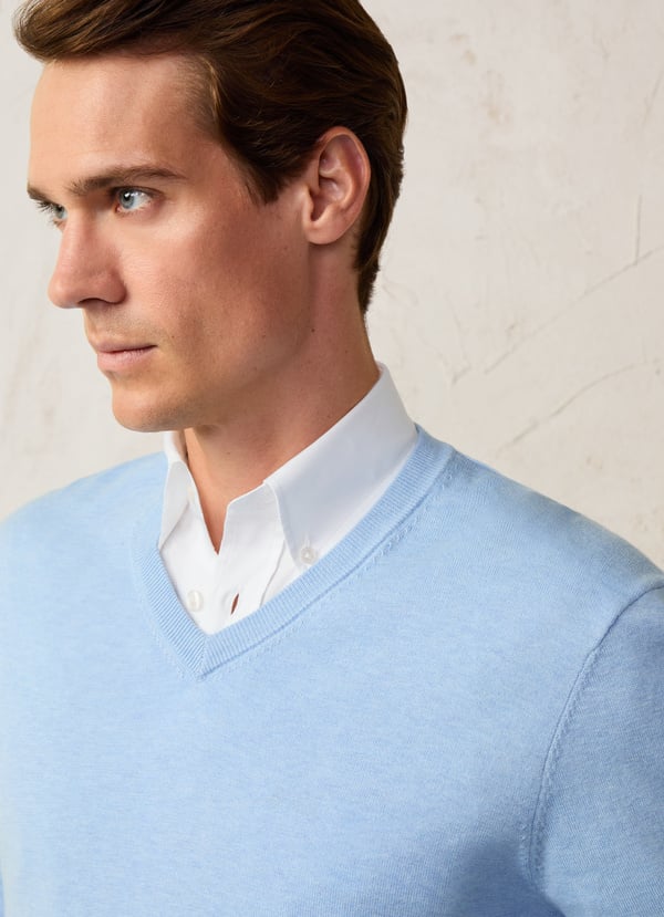 Lightblue cotton silk V-neck pullover Façonnable - FM700304/522