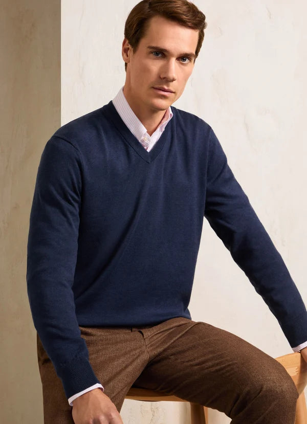 Navy cotton silk V-neck pullover Façonnable - FM700304/582