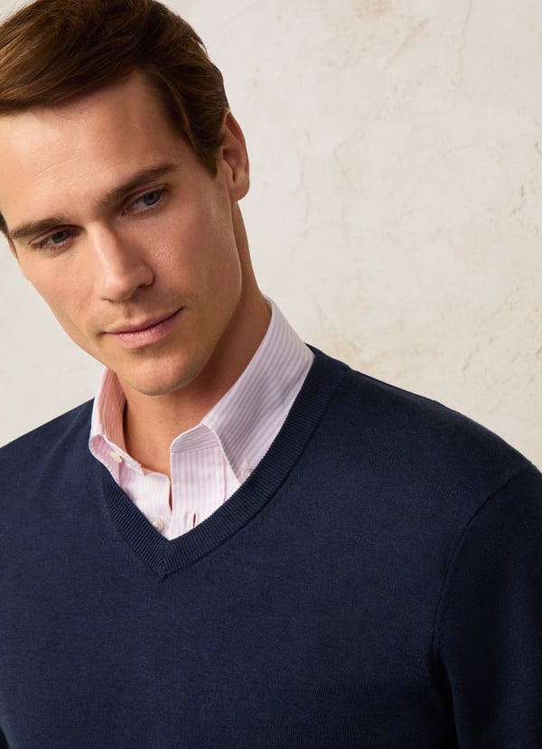 Navy cotton silk V-neck pullover Façonnable - FM700304/582