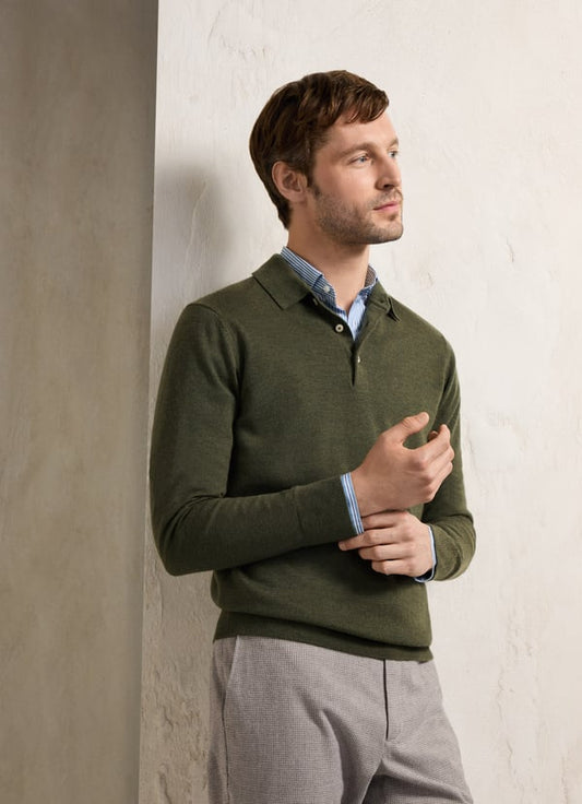 Groene merino polo pullover - FM700382/833