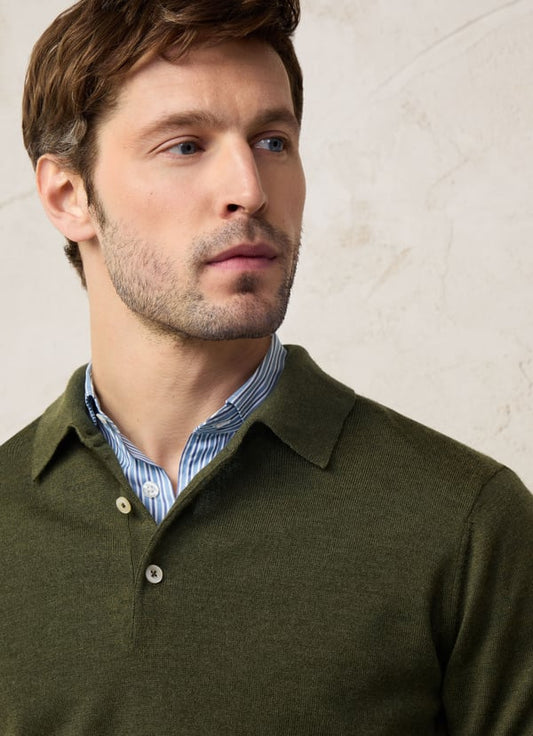 Green merino polo pullover - FM700382/833