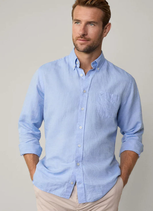 Blue linnen classic fit shirt Hackett - HM3010241/529