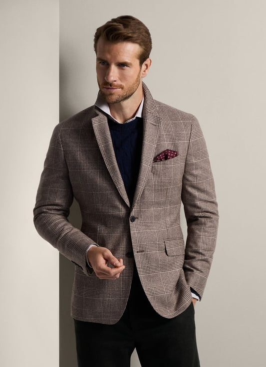 Brown checkered slim fit jacket Hackett - HM443439/951