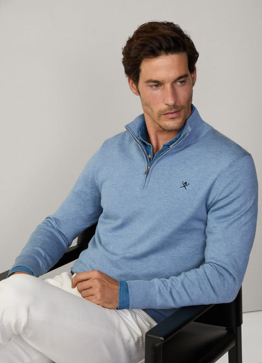 Blue cotton silk half zip pullover Hackett - HM703317/553