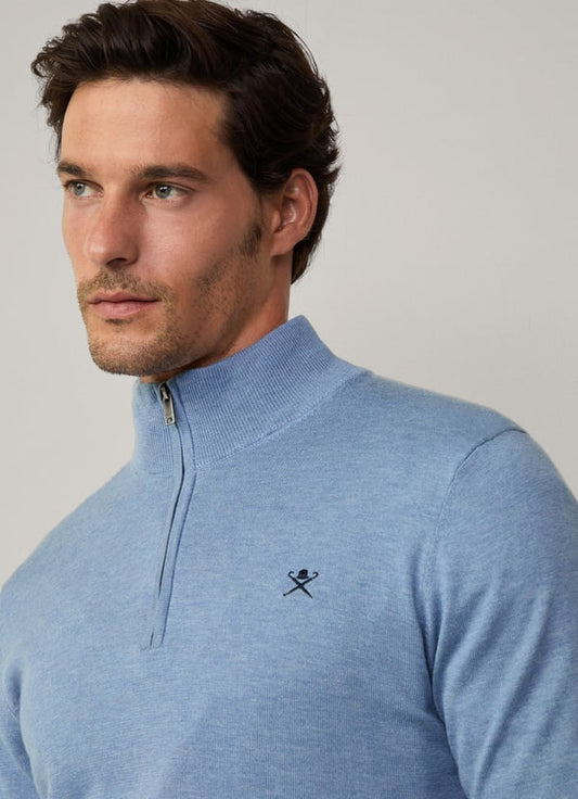 Blue cotton silk half zip pullover Hackett - HM703317/553