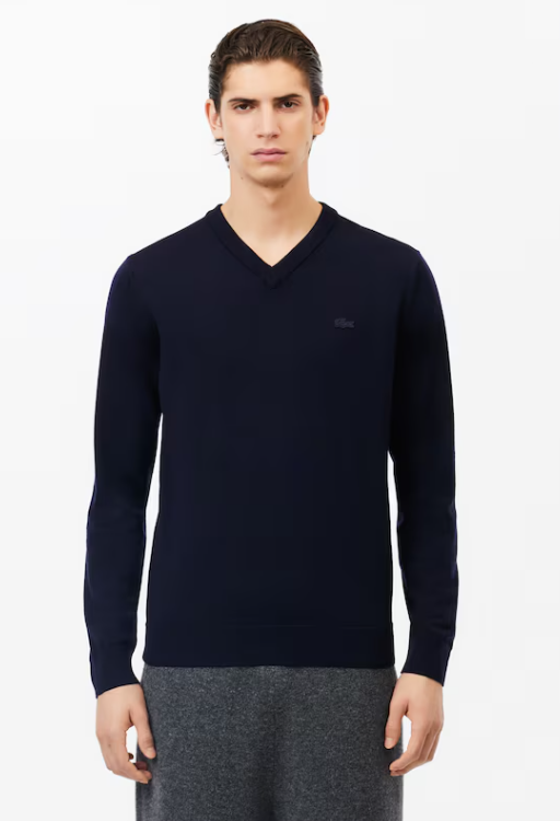 Navy woolen V-neck pullover Lacoste - AH1990-43/166