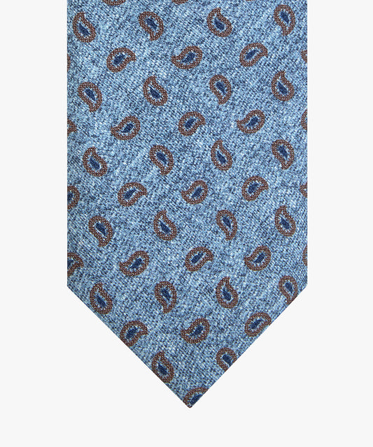  Blauw grijze zijden stropdas met paisley print Profuomo- PPVA30014B 