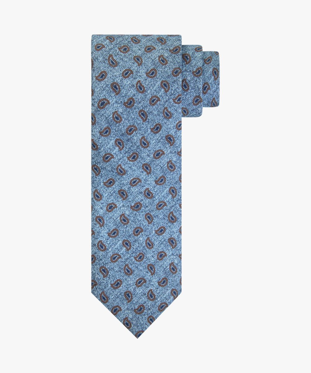  Blauw grijze zijden stropdas met paisley print Profuomo- PPVA30014B 