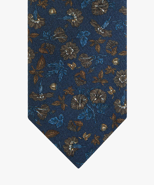 Navy silk tie with flowers Profuomo - PPVA30022A