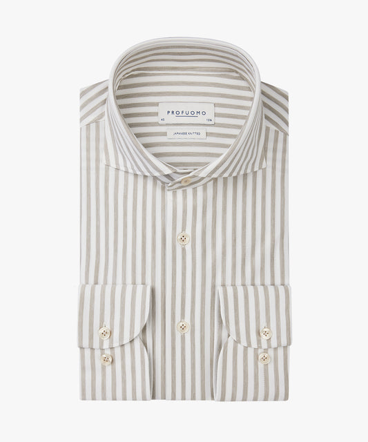 Taupe striped slim fit shirt Profuomo - PPVH30045A-B