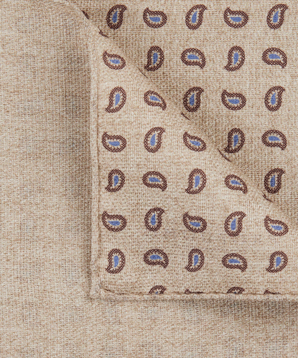 Beige silk pocket square with paisley print Profuomo - PPVN30030A