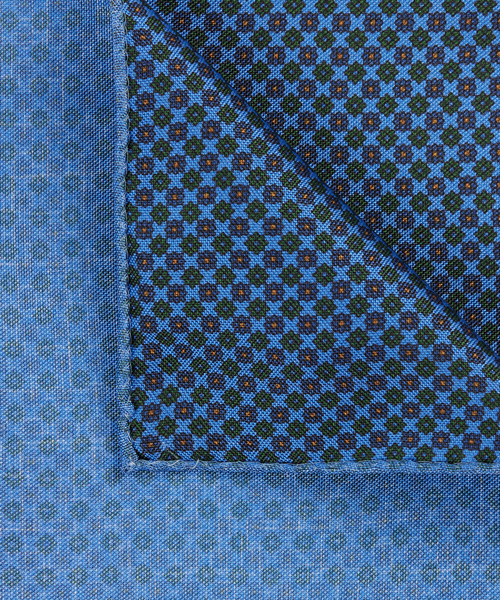 Blue silk pocket square with print Profuomo - PPVN30032A