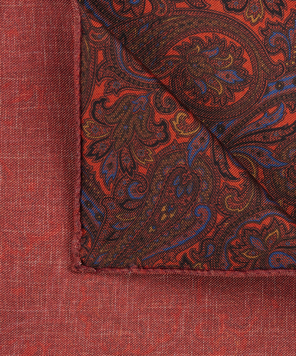 Brick red silk pocket square with print Profuomo - PPVN30032D