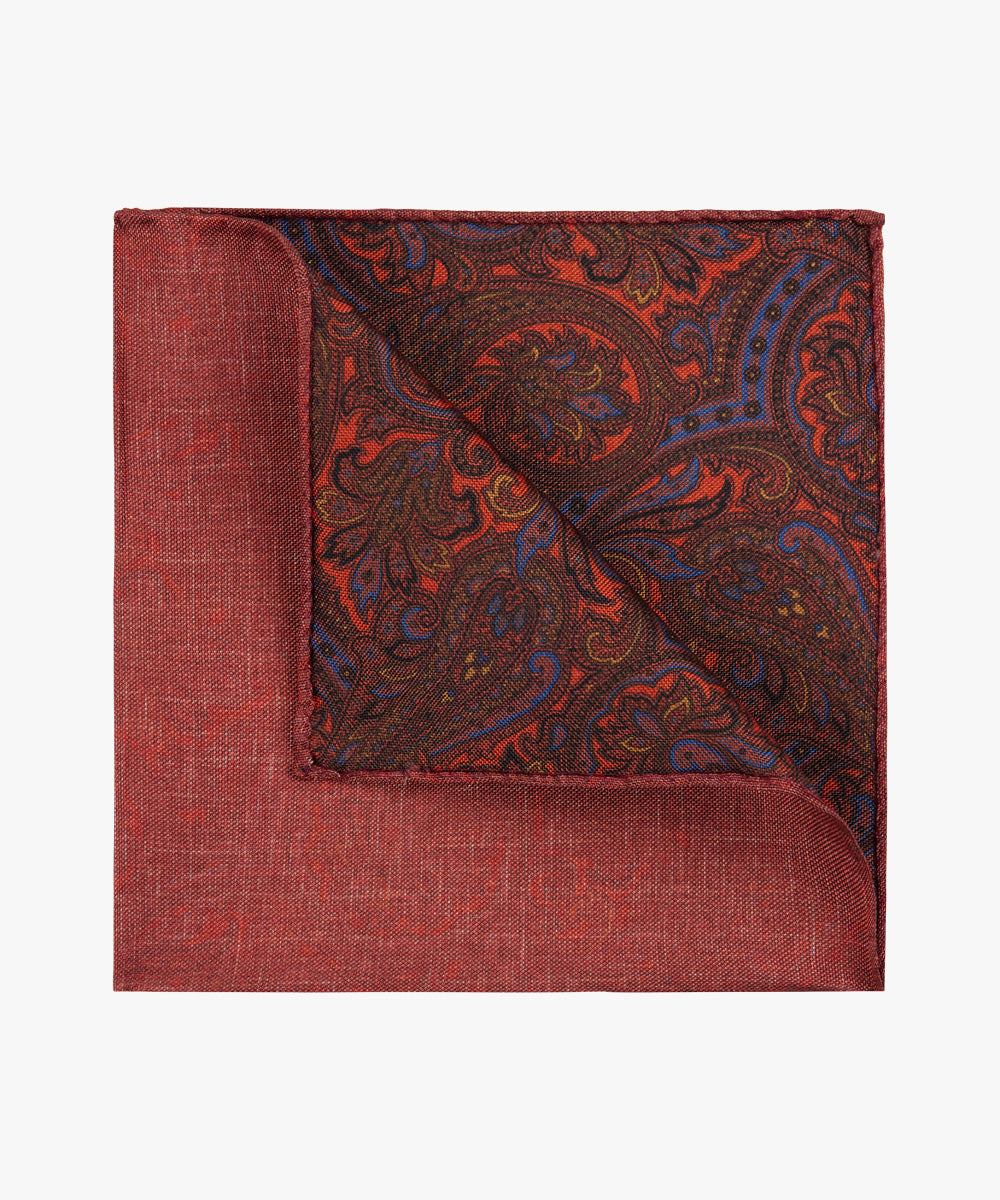 Brick red silk pocket square with print Profuomo - PPVN30032D