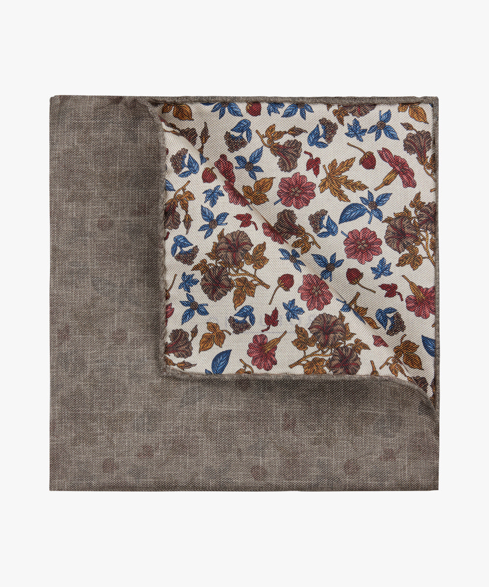 Brown silk pocket square with flowers Profuomo - PPVN30033A