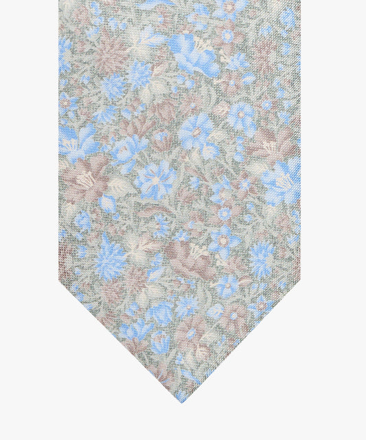 Light green silk tie with flowers Profuomo - PPWA10046A-D