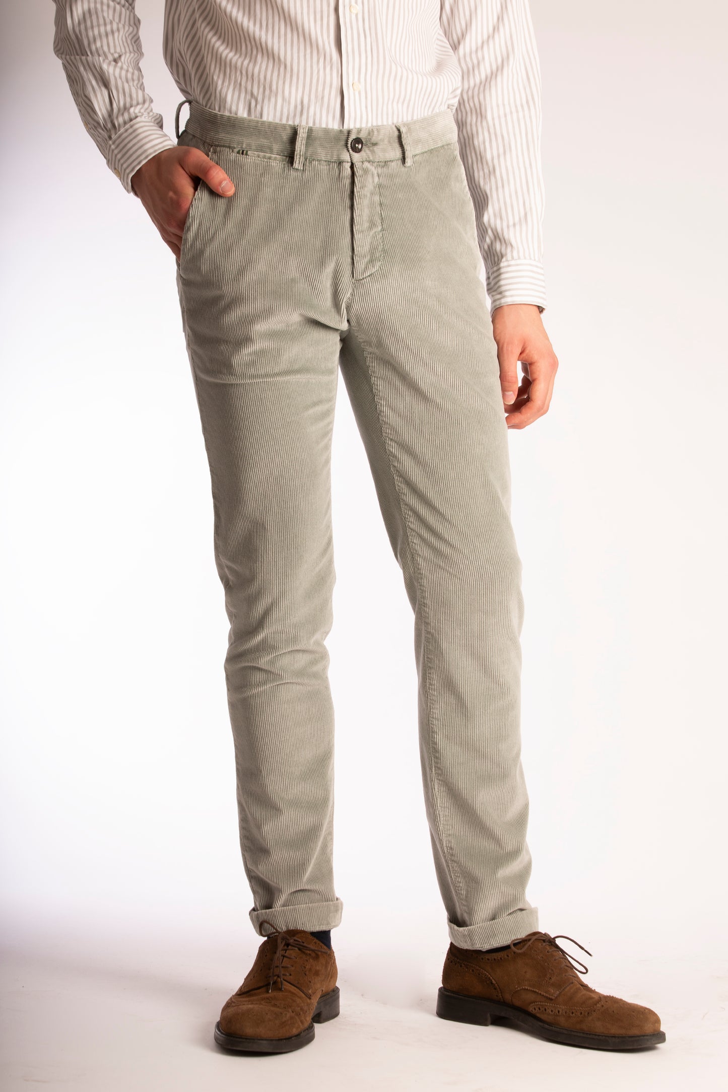 Light green corduroy slim fit trousers Zilton - Sidney-P 58/582