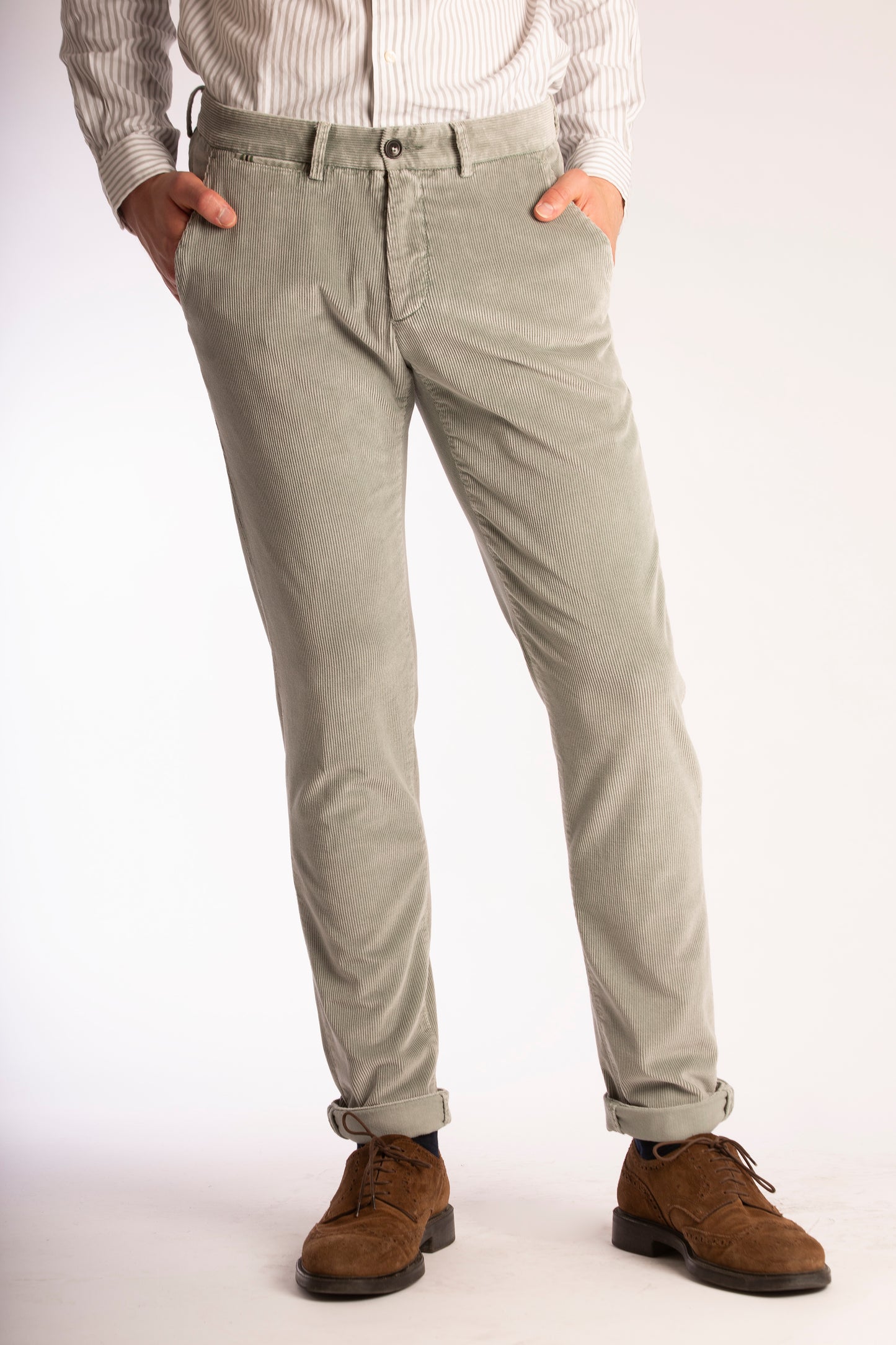 Light green corduroy slim fit trousers Zilton - Sidney-P 58/582