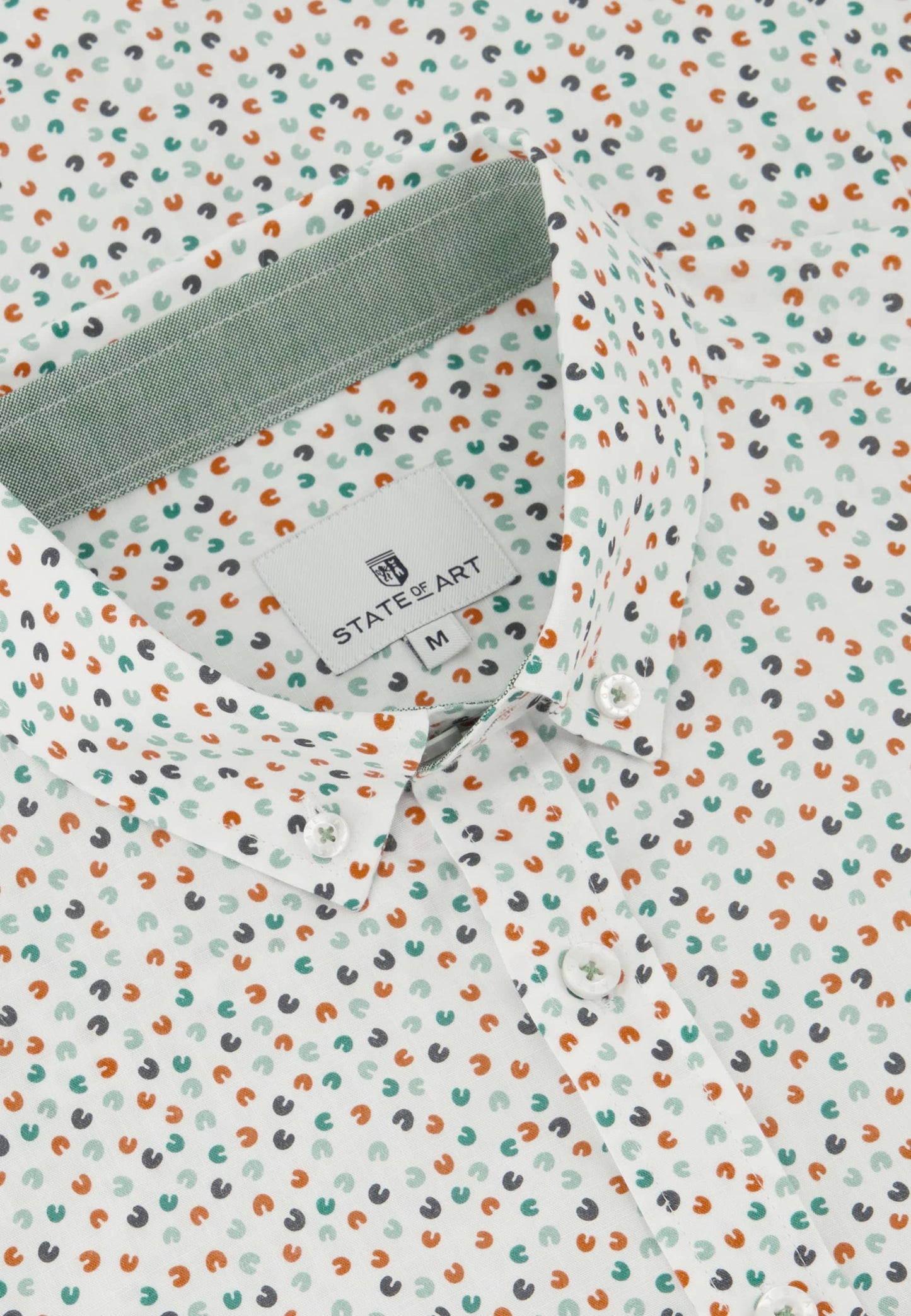 White cotton regular fit shirt with green print State of Art - 14200/1132