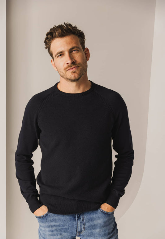 Navy structured cotton crew neck pullover State of Art - 24071/5900