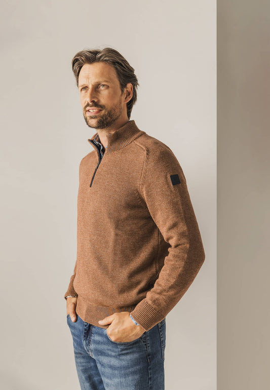 Brown cotton half zip pullover State of Art - 24021/8400