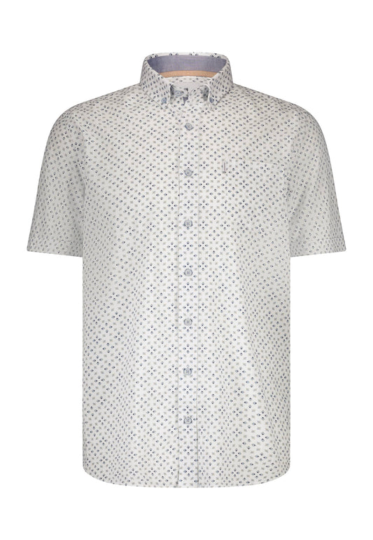 White cotton short sleeve regular fit shirt with print State of Art - 15313/1156