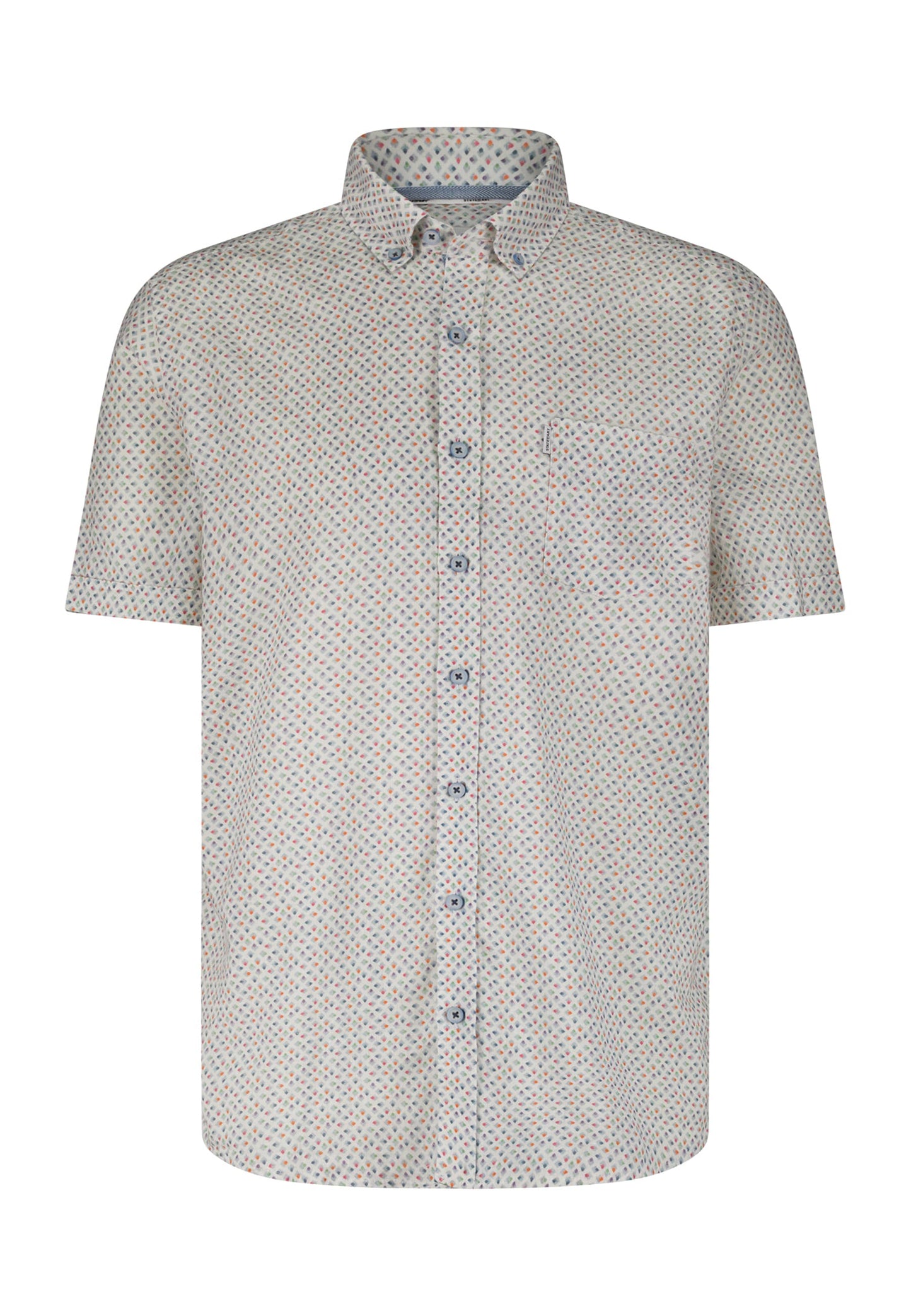 White cotton linnen short sleeve regular fit shirt with print State of Art - 15375/1156