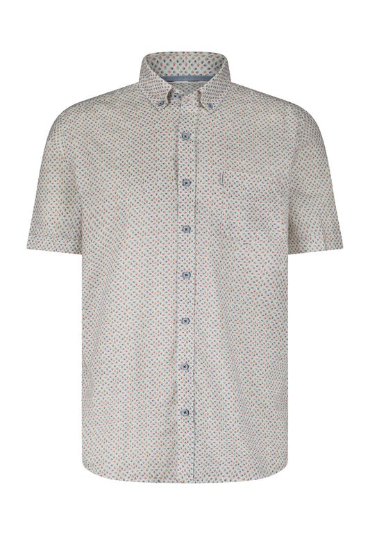 White cotton linnen short sleeve regular fit shirt with print State of Art - 15375/1156