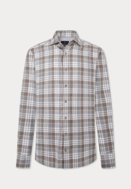 Taupe checkered cotton slim fit shirt Hackett - HM3010082/878