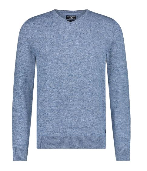 Blauw faux-uni katoenen V-hals pullover State of Art - 11150/5356